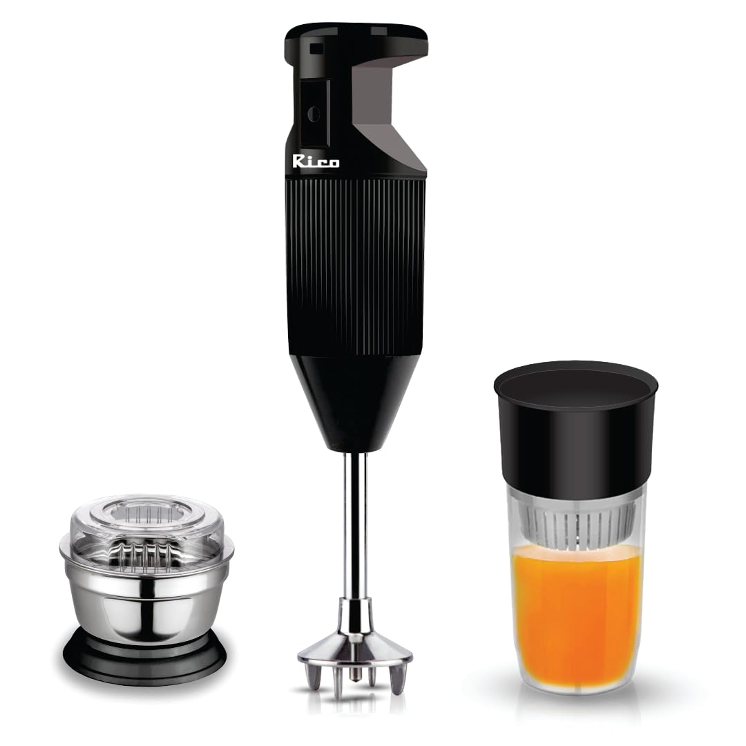 Rico Heavy Duty Portable Hand Blender For Kitchen | 2 Years Replacement Warranty | 5 Blades for Making Juice, Chutney, Smoothie, Whipping & Chopper for Easy Cutting | Non Seed Crushing Juicer Blade