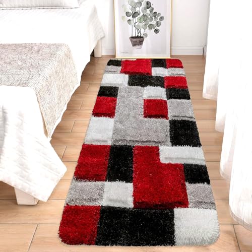 Image of 1.5x3 feet Soft Runner Rug for Living Room and Bedroom, Modern Indoor Floor Carpet with Non-Slip Backing, Comfortable Home Decor Rug, Easy Clean & Durable- (3D Red B, Rectangular)