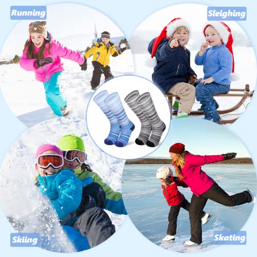 Ski Socks Kids 2 Pairs Warm Snowboard Socks For Boys Girls Child Winter Skiing Snow Socks For 5-15 Year Old Children (Black + Blue) #TOP6