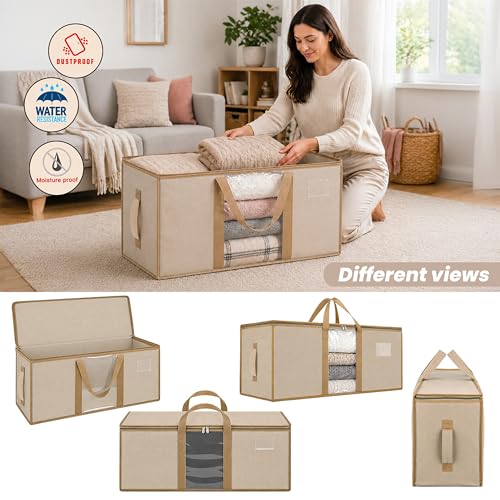 Image of Storite Jumbo Super-Size 78L Canvas Moisture Proof MultiPurpose Heavy Duty Storage Bag for Toys /Stationery /Blankets /Clothes /Moving Bag With Strong Reinforced Handles Rectangular | Cream (84x26x36cm)