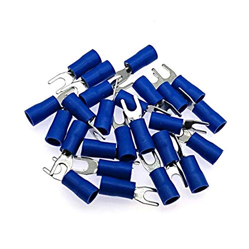 Davitu Terminals - 500pcs Spade Insulated Furcate crimp terminals electrical wire connector SV3.5-4~SV5.5-6 lug terminal cable ferrules 14-10AWG - (Color: blue, Pins: SV5.5-4)