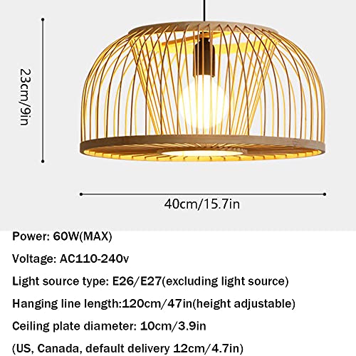 Lámpara colgante de bambú E26 regulable para iluminar mesa de comedor redonda 6