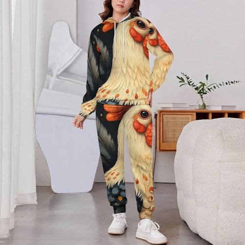 Boys' Girl's Sweatshirt Set 2 Piece Pullover Hoodie Jogger Sweatpants Pants, Rooster Retro2