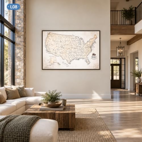 Image of IPIC Personalized Vintage Framed USA Map Pin Board, Image Size 24x28 in