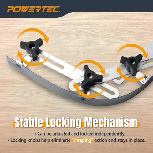 powertec flexible curve template ruler 10734 wood curve woodworking profiling strip template tool metal steel durable bendable segmented professional contour with knobs amp locking mechanism - 71527