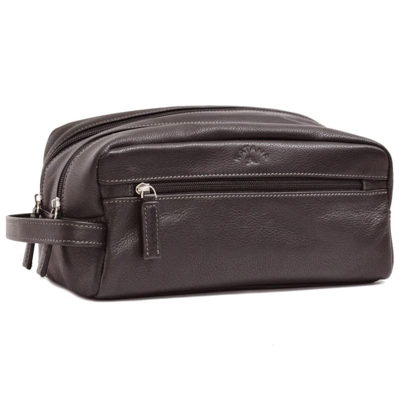 Trousse De Toilette En Cuir Katana - Homme - Marron Foncé - Taille M - 25.5x15x11 Cm