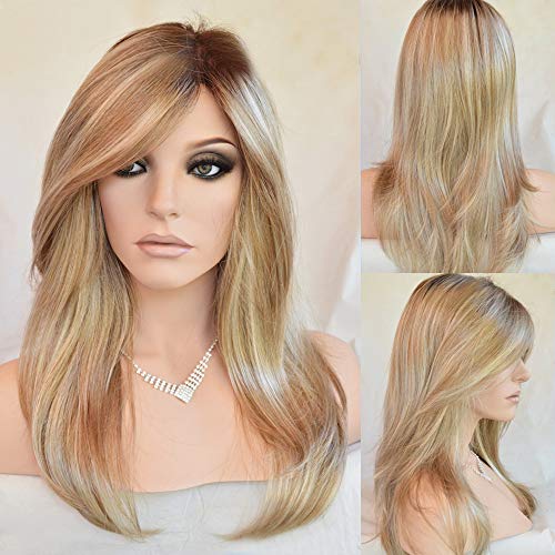 24 Inches Synthetic Long Curly Blonde Wig Natural Wavy Hair NONE Lace Heat Resistant Wigs for Women Cosplay Costume