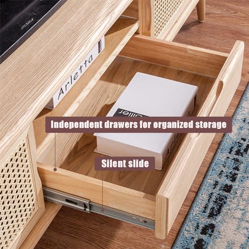 Rattan TV Stand for 55 Inch TV - Boho Media Entertainment Center with Rattan Cabinet - Television Stand Furniture for Living Room Bedroom - Stylish and Functional TV Stand for Home Décor - Image 8