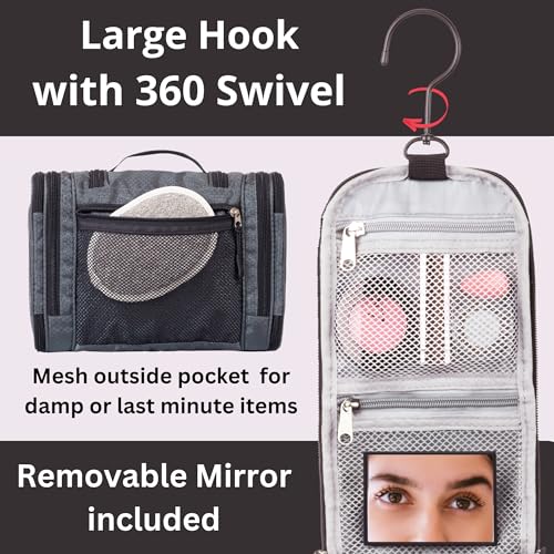 BORSALI Hanging Toiletry Bag for Women with Mirror - Medium Travel Bag for Toiletries & Travel Essentials - Compact Yet Roomy - 22 Compartments & Mesh Back Pocket - Sturdy Swivel Hook4