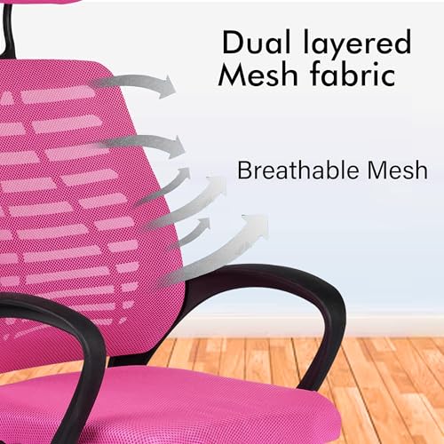 Image of Casa Copenhagen,Mesh Office Desk,Rocking, Ergonomic Computer Chair Adjustable High with Headrest and Comfortable Armrest Swivel Chair - Pink & Jet Black Handle