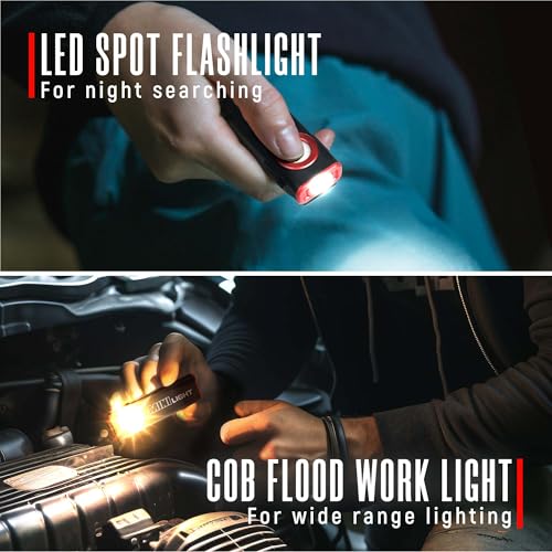 Image of lexall 2 Pack Flashlight,1200 Lumens Mini Magnetic Flat EDC Flashlight with Clip, 1200mAh Rechargeable Portable Ultra-Light Bright Waterproof Pocket Light for Working, Camping, Repairing, Emergencies