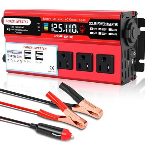 ALSO GO 1000W Power Inverter 12V DC Volt to 110V AC Car Inverter with LCD Screen Display, 3 AC...