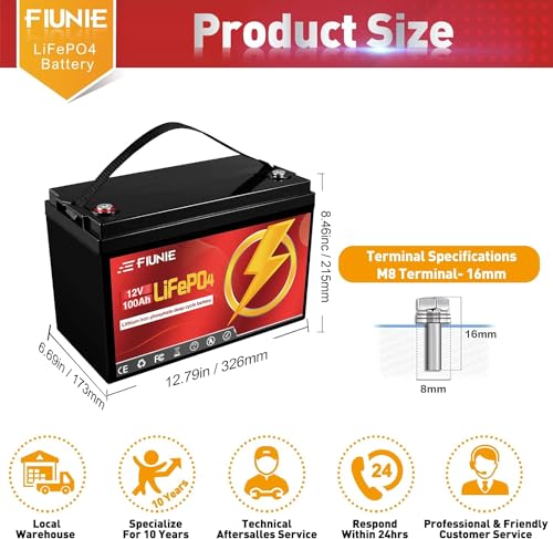 Fiunie B322-12100-BT-QF 12V 100Ah Lithium Battery With Bluetooth For Trolling Motor, Rv, Comping, Marine, Solar, Off-Grid, Lifepo4 Battery Deep Cycles Rechargeable Low Temp Protection thumb #2