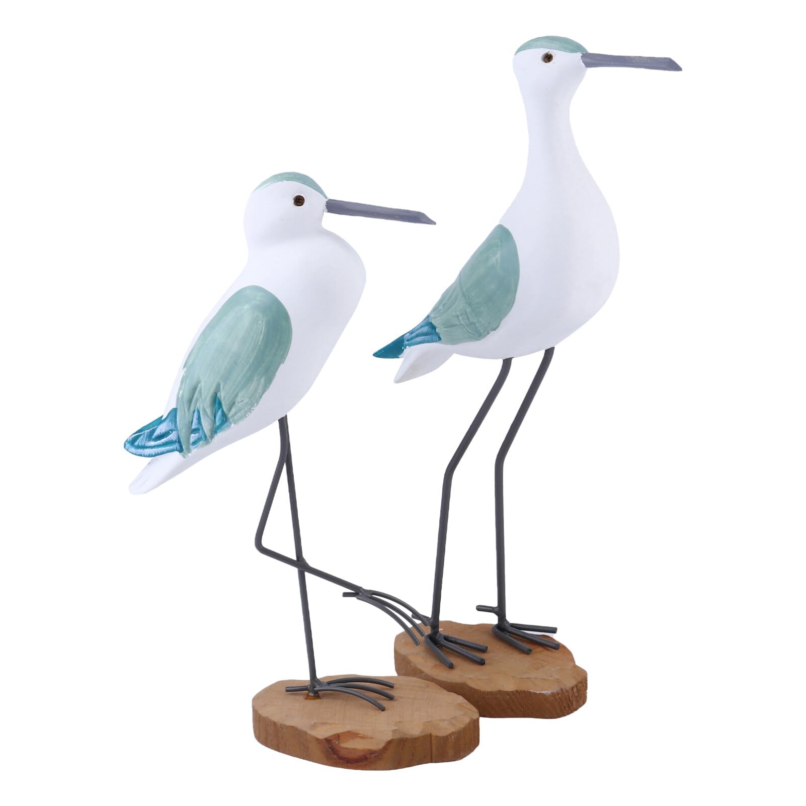 Seagull Statue 2pcs Wooden Bird Statue Seagull Figurine Decorations Coastal Ocean Seagull Decor for Bedroom Living Room Nautical Garden Statue