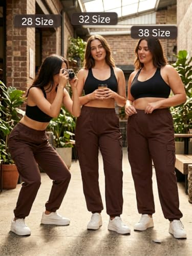 Image of Leriya Fashion Women's Elastic Waist Cargo Pants| Casual Loose Fit Jogger Trousers with Pockets| Lightweight Streetwear Pants for Women