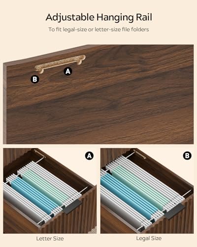 Image of EYYTHUNG L Executive Desk with Storage Cabinet, 60 inch Fluted Modern Flexible Home Office Desk, Large Wood Convertible Computer Standing Up Desk with File Drawer, Writing Desk, Brown