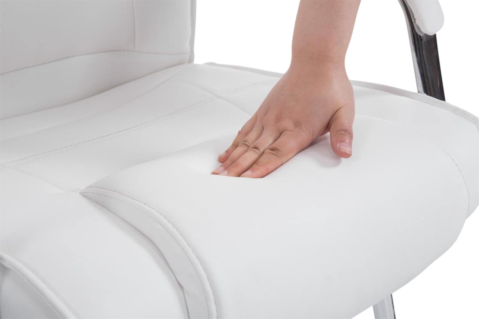 CLP Lot De 2 Chaises Cantilever Attila en Similicuir avec Accoudoirs I Fauteuil Oscillant avec Piètement Luge Métal Chromé I Charge 180 Kg, Couleur:Blanc