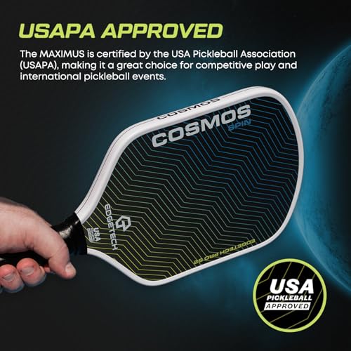 Cosmos Spin | Edgetech Pickleball 16mm Paddle + Cover | Dual Layer Surface - Titanium Weave Base - T700 Raw Carbon Fiber Surface | Orbit Grooves for Spin | Space Propulsion Honeycomb PP Core - image 7