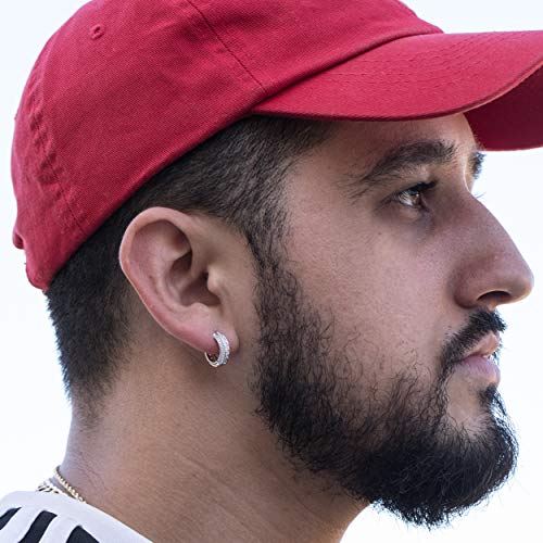 White Gold 925 Sterling Silver Iced 5A Cz Cool Hoop Earrings For Men Women Chanel Set Hypoallergenic Unisex Small 12mm Cartilage Huggie Hoops Jewelry Gifts For Dad Fathers3