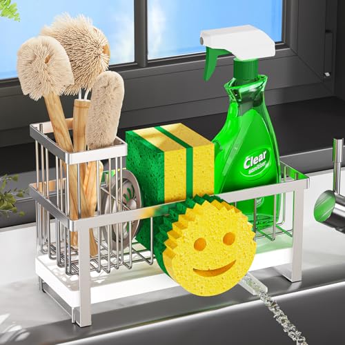Taugast Sponge Holder for Kitchen Sink,Sink Caddy with Removable Dish