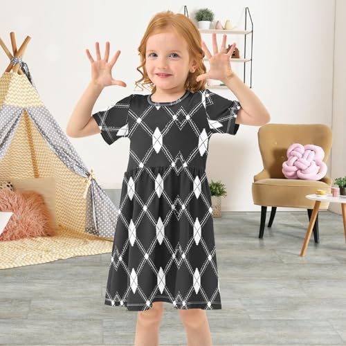 Black White Plaid Girls Dresses Sundress Kids Short Sleeve Casual A Line Dresses3