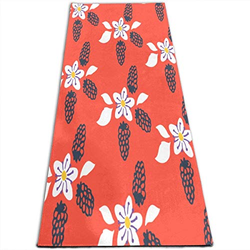 Llynice White Flowers in Red Yoga Mat Premium 5mm Thick Yoga Mat Non Slip Fitness Mat Eco Friendly Yoga Rug Exercise Mat for Yoga Pilates Floor Workout Stretching