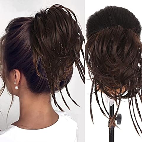 Dybst Synthetic Messy Hair Bun Tousled Wavy Elastic Braided Chignon Hairpiece Hair Rubber Scrunchie Extensions Instant Ponytail Updo for Women (Brown) Cover