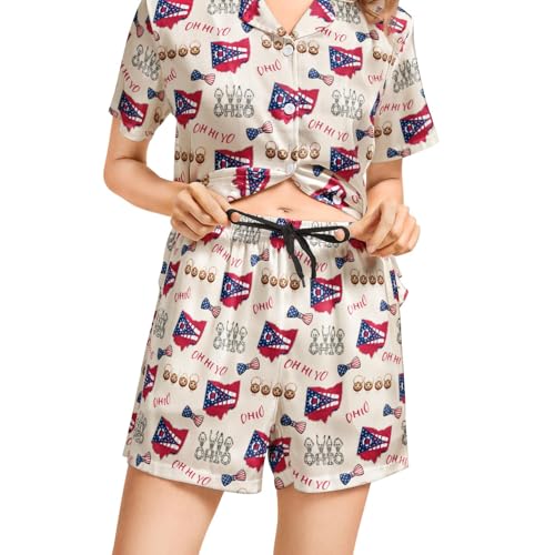 Image of Silk Satin Pajama Set for Women Summer Lounge Pjs Sets 2 Piece Suit Ladies Button Down Tops And Shorts Sleepwear
