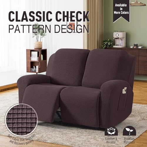 Image of TAOCOCO Recliner Loveseat Slipcover, 6 Pieces Dual Recliner Sofa Covers for 2 Seat Dual Reclining Loveseat Couch, Stretch Soft Jacquard Pattern Furniture Protector with Elasticity (Chocolate)