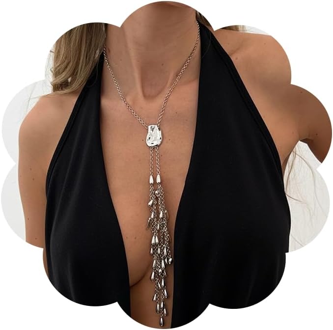 Chunky Tassel Y-Necklaces for Women Long Gold Silver Chain Statement Pendant Necklace Trendy Sexy Prom Party Beach Holiday Present Jewelry