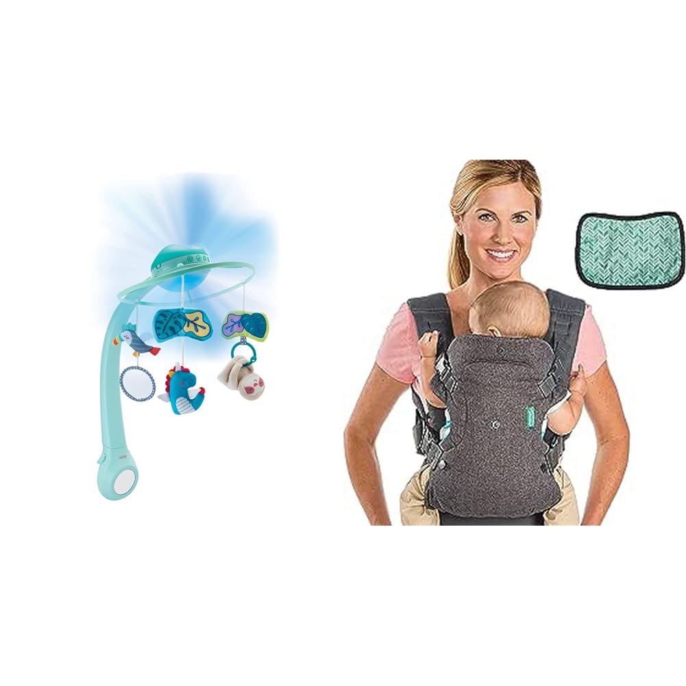 Infantino Dream Buddies 3-in-1 anpassbares Projektor-Musik-Mobile zum Aufhängen & Flip Advanced 4-in-1-Trage mit Lätzchen