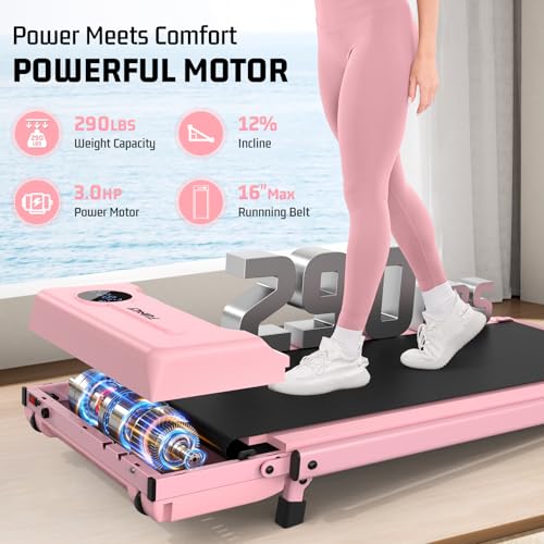 Image of FUNMILY Upgrade Walking Pad Folding Treadmill with 12% /15% Incline & Handle Bar, 3.5HP Foldable Under Desk Compact Treadmills for Home /Office /Gym, 400+lb Capacity, Shock Absorption