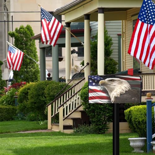 Image of Independence Day American Eagle Flag Mailbox Covers, 4th of July Magnetic Outdoor Decorations Mailbox Wraps Post Letter Box Cover for Garden Decor Larger Size 25.5x21 in