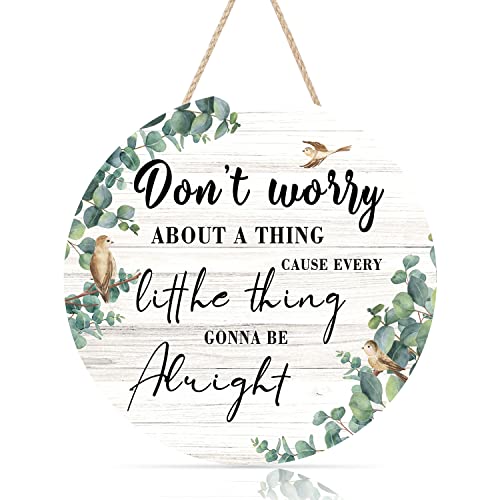 HPNIUB Little Birds Wall Decor, Rustic Home Wall Art EVERY LITTLE THING GONNA BE ALRIGHT Inspirational Wooden Plaque, Summer Sign For Living Room Entryway(12x12inches)