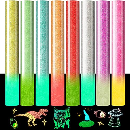 Glitter HTV Heat Transfer Vinyl Bundle, Glow in The Dark Color Changing Vinyl Bundle, Glitter Iron on Vinyl, Colors Weed Heat Press Vinyl, Iron on Vinyl for Fabric, T-Shirts, Heat Press Machine