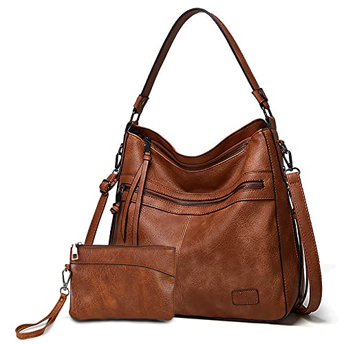 Gladdon Handtaschen Damen Groß Schultertasche,PU Veganes Leder umhängetasche Shopper Tasche Mode Hobo Taschen grosse Kapazität Umhängetaschen Designer Mehrfachtasche(Braun)