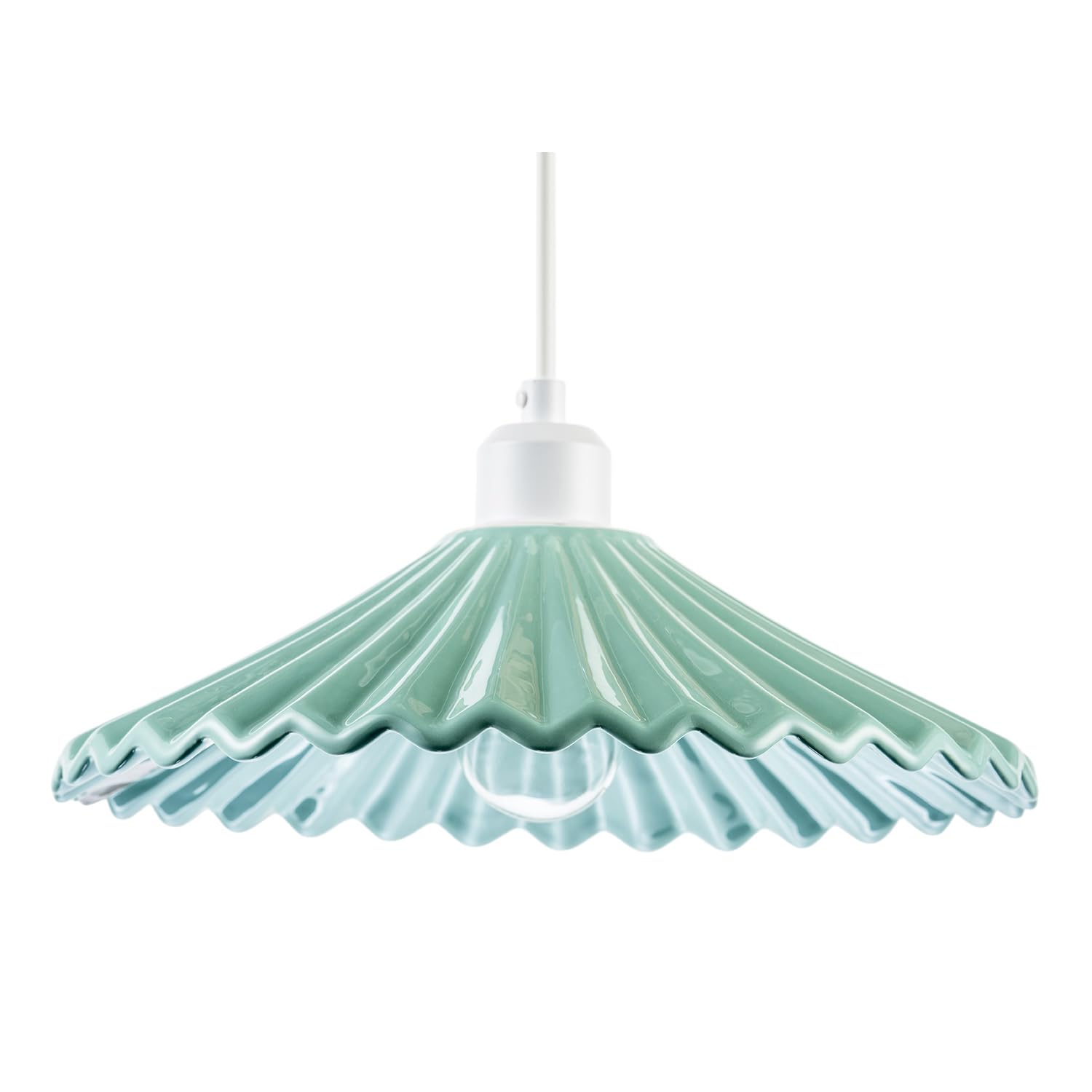 Emerald Green Nova Gloss Ceramic Pendant Light Shade with Rippled Body | 32cm x 9cm | for Kitchen Island Living Room Bedroom Dining Room etc by Happy Homewares