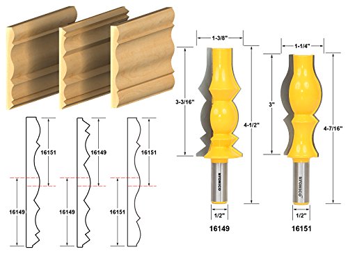 Yonico Crown Molding Router Bits Reversible Set 2 Bit 1/2-Inch Shank 16249 #TOP1