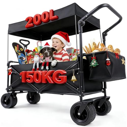 La Mejor Selección de Carrito de Mandado Plegable Top 5. 42 101*86cm Carrito Plegable con Ruedas 360° tipo tanque con freno, carriola doble,Capota y Cesta de Tela, carga hasta 150 kg, fácil de plegar para exteriores,Puede Transportar...