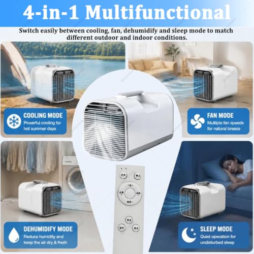Quixnova Climatiseur Portable pour Camping (Tente, Camping-Car, Camion) et Usage intérieur – 3 Vitesses réglables, unité compacte et silencieuse 4-en-1 avec télécommande et minuterie de 12 Heures – vue 2