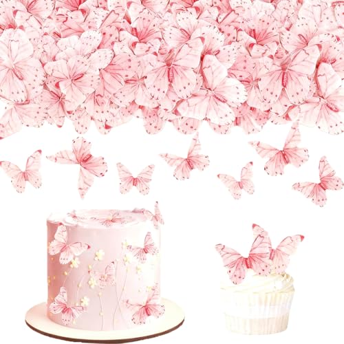 YUVKIN 40 peças borboleta Cake decoração, borboletas decorativas e ornamentos para bolos, Cupcakes, casamentos, festas, comunhão, aniversário (rosa)