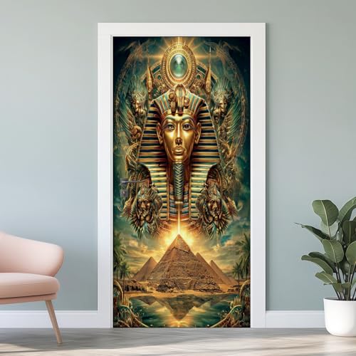 Sticker Mural Porte 3D Pharaon Égyptien 85x215 cm Pyramide Autocollants