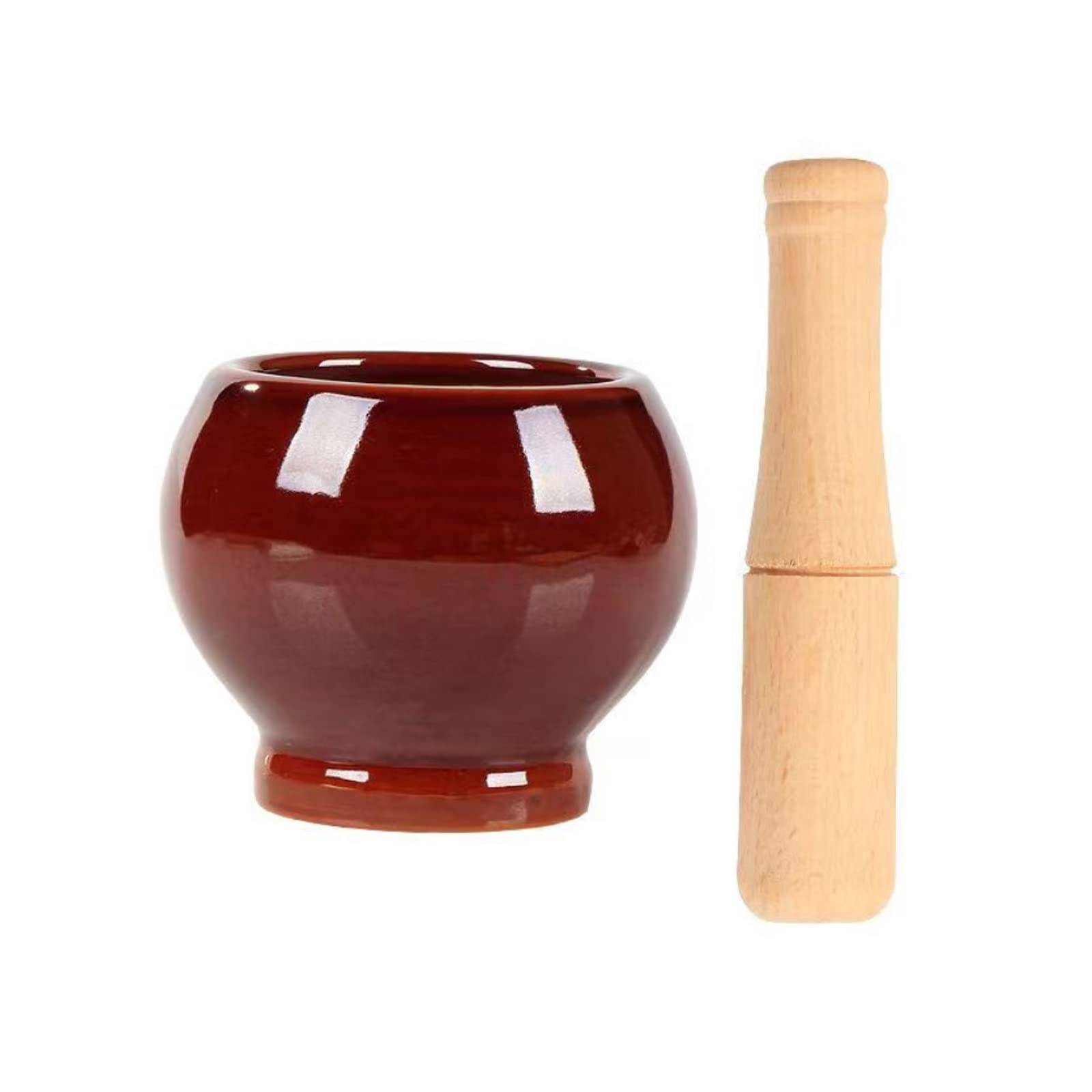 Mortero y Maja Mortero de Porcelana con Maja de Madera Diseño Vintage para el hogar Mortero y Maja marrón Juego de triturador de Especias y Hierbas Porcelana de Alta Cali