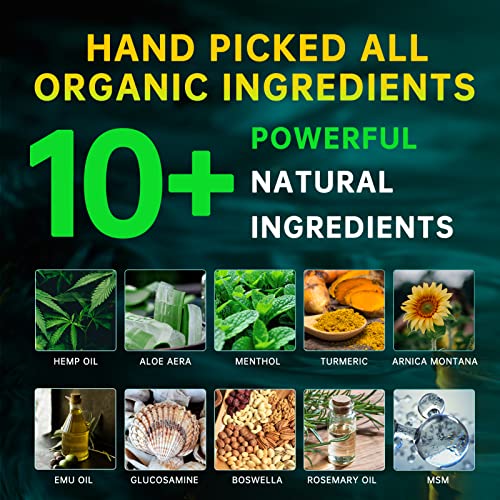 Natural Hemp Cream for Muscles, Joints, Lower Back, Back, Knees, Neck, Fingers, Elbows- 8.5 fl oz - Arnica,MSM, Turmeric, Emu Oil, Menthol, Aloe - Image 4