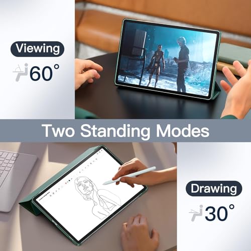 Image of JETech Case for Samsung Galaxy Tab S10 Lite / S10 FE / S9 FE 10.9-Inch, Slim Translucent Back Tri-Fold Stand Protective Tablet Cover, Support S Pen Charging, Auto Wake /Sleep (Midnight Green)