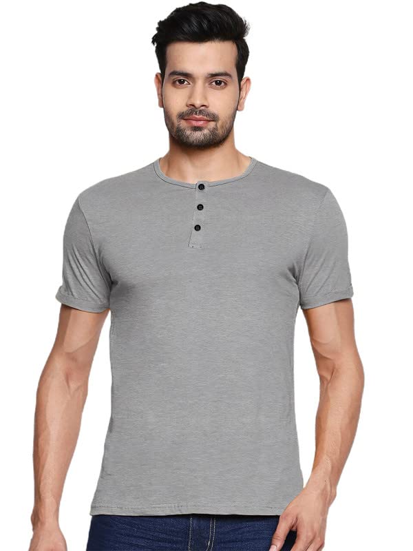 Image of LAZYCHUNKS Regular Fit Solid Henley Half Sleeve Tshirt for Men