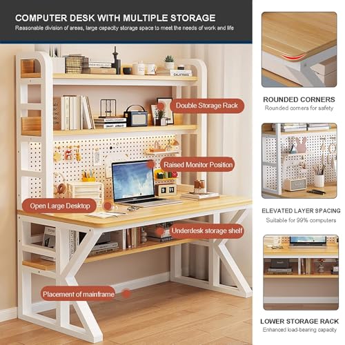 Przestronne biurko z HH - Lar Writing Wortat Steel e Multi-Shelf & Pegboard do gier biurowych i nauki, nowoczesny design i funkcjonalność