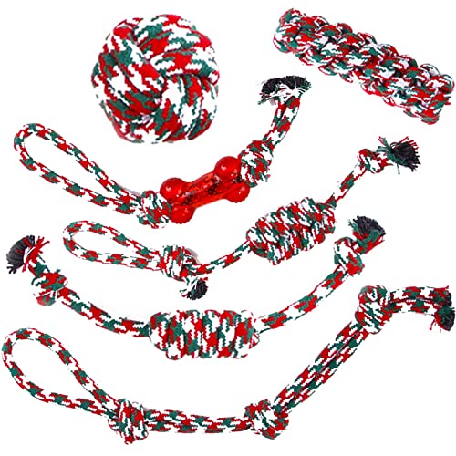 SUOXU Juguetes de Cuerda para Perro, Juego de Juguetes para Masticar para Perros, Regalo de cumpleaños de Navidad, 6 Piezas, Cuerda de Nudos, Bola de Cuerda, Limpieza Cover