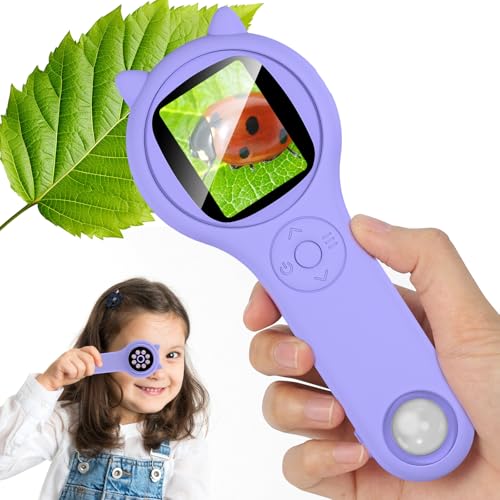 Microscopio para niños, Vankarr microscopio de Mano 500X con Pantalla IPS 2,0', Juguete Educativo de Bolsillo para el Mundo microscópico, para Ciencia, cumpleaños y Navidad, Morado