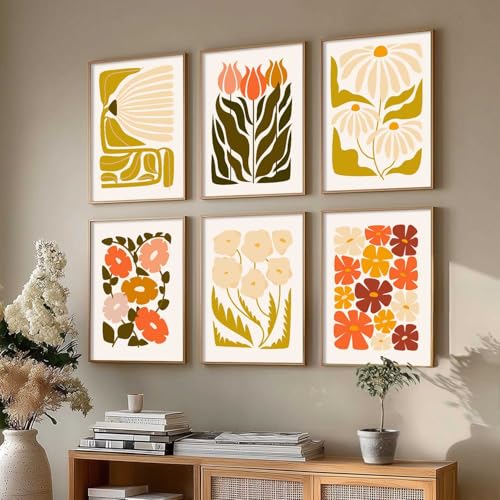 Image of kotart Botanical Painting Wall Art Home Decoration Paintings With Frame For Living Room Bed Room Hotel Wall Decor Digital Reprint Set of 6 (13X17 inch)